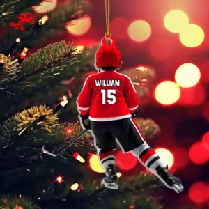 Personalized Kid Hockey Player Team 2D Flat Christmas Ornament