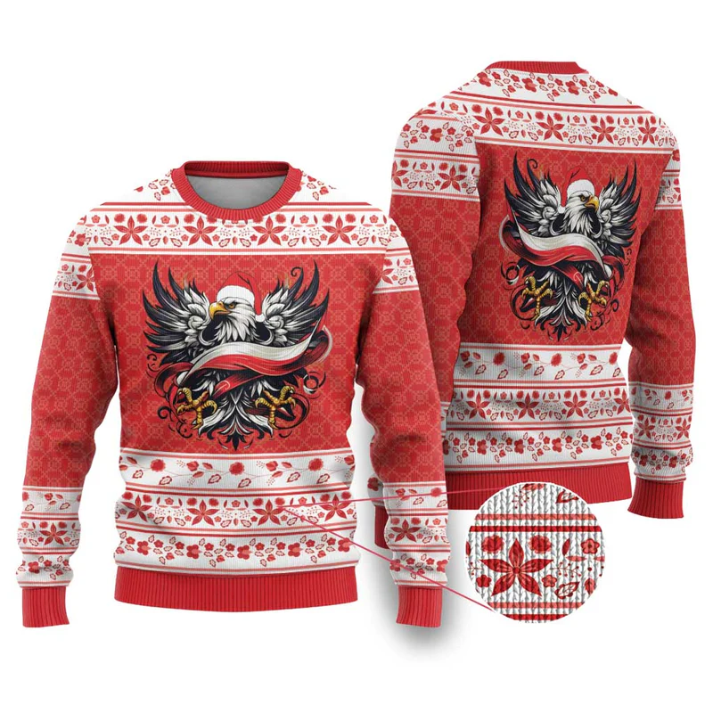 Poland Christmas Ugly Christmas Sweater Polish Eagle with Flag Style