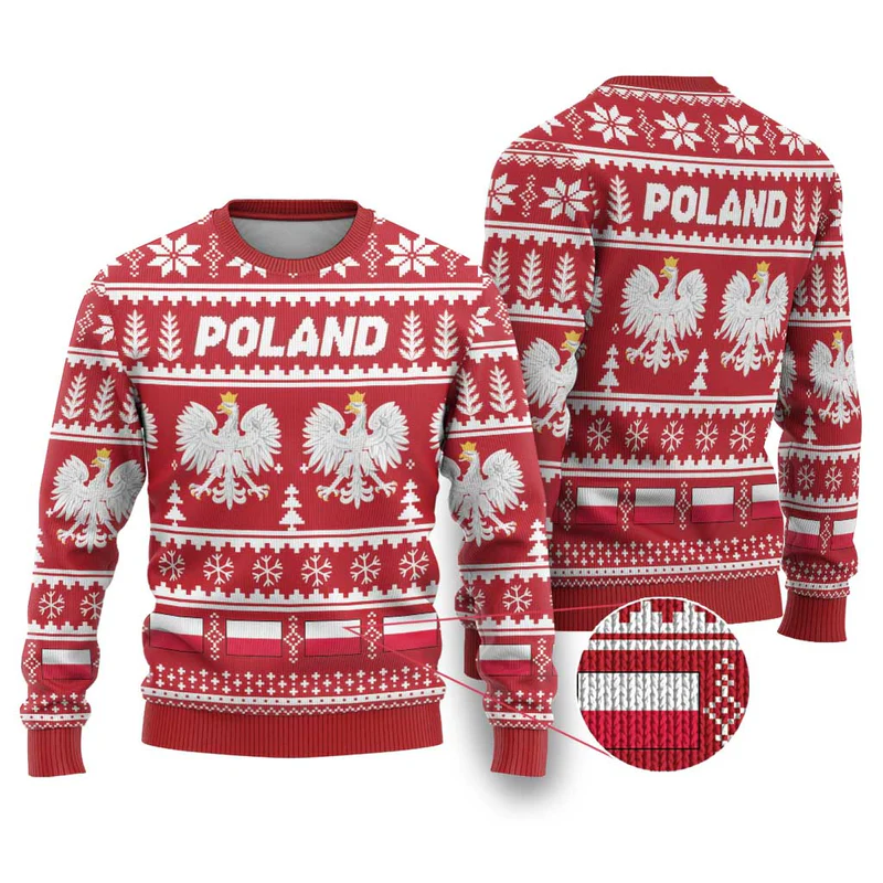 Poland Christmas Ugly Christmas Sweater Emblem With Flag Style