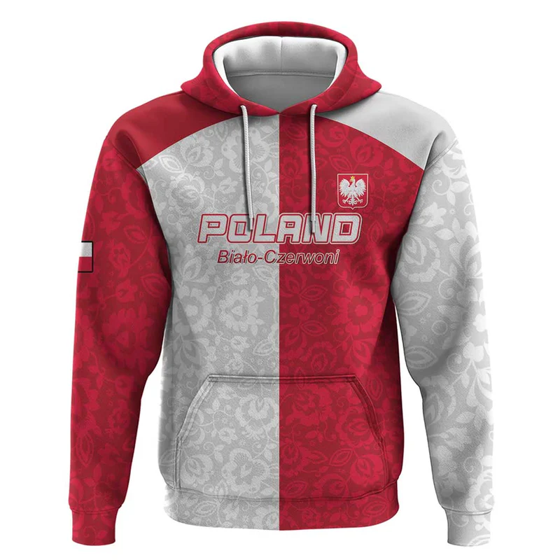 Poland Football Hoodie White-Reds Floral Polish Pattern