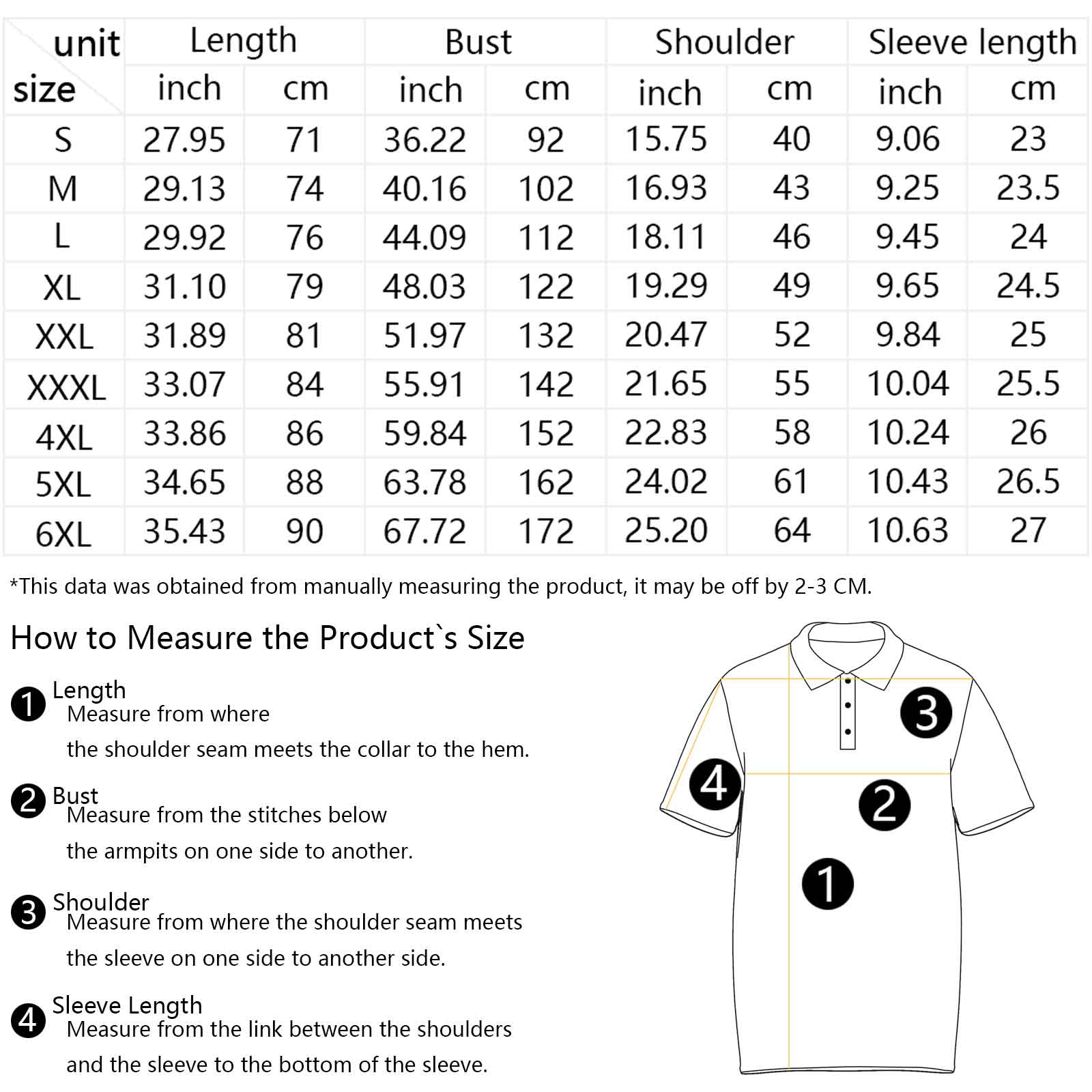 polo shirt size chart