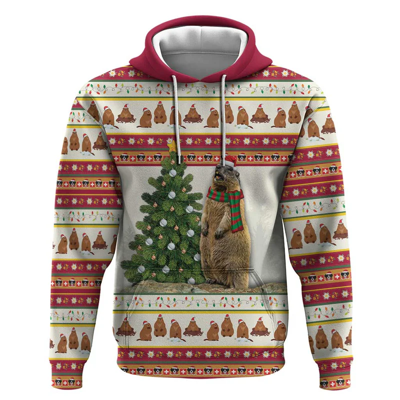 Swissmas Marmot Santa Hoodie Switzerland Christmas Pattern
