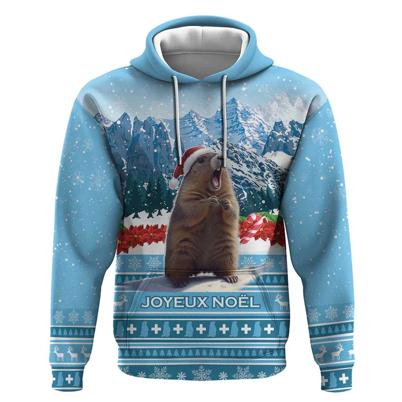 Switzerland Christmas Marmot Hoodie Joyeux Noel