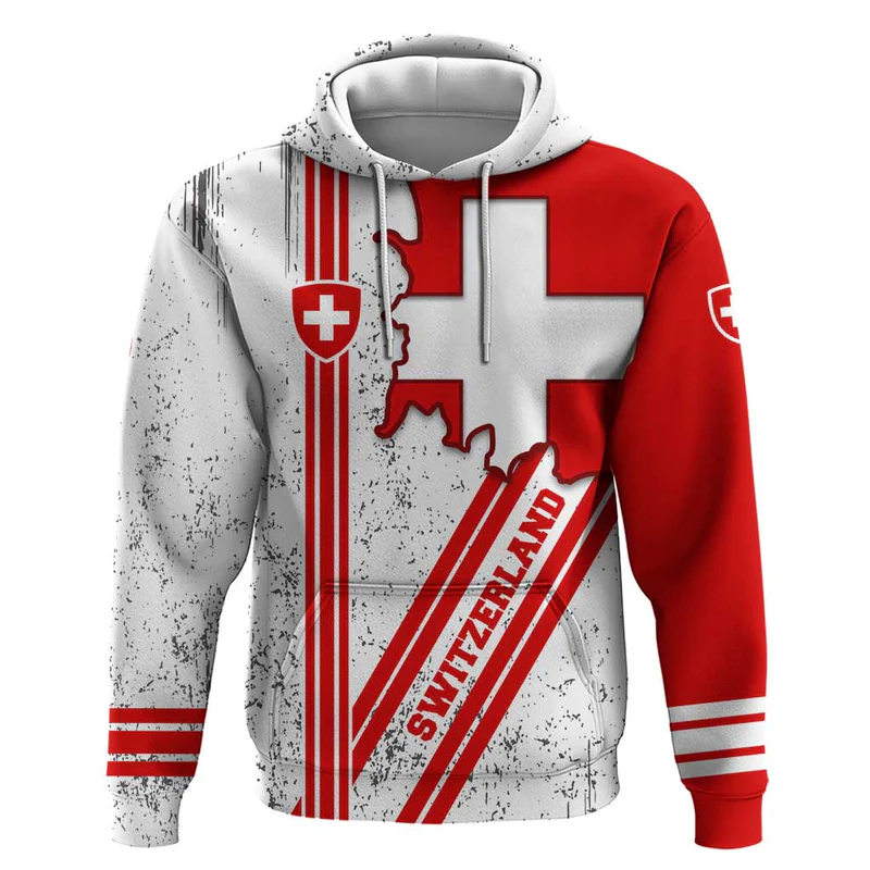 Switzerland Flag Hoodie Swiss Map Red-White Distressed