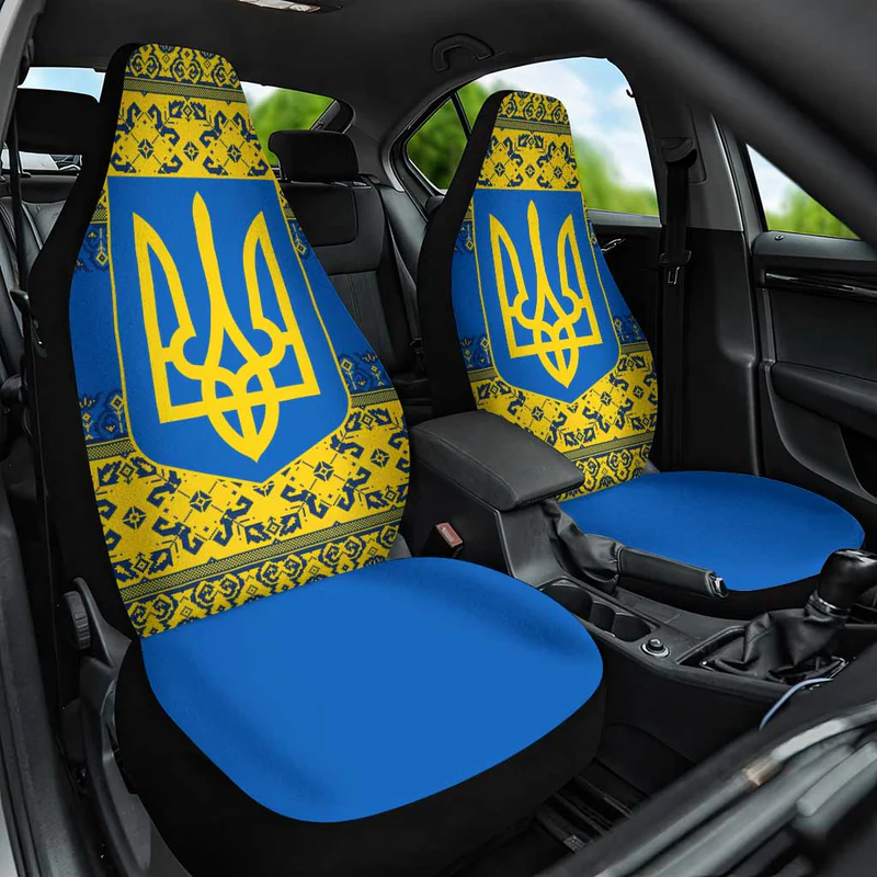 Ukraine Heritage Pride Vyshyvanka Pattern Car Seat Cover with National Symbol in Blue & Yellow