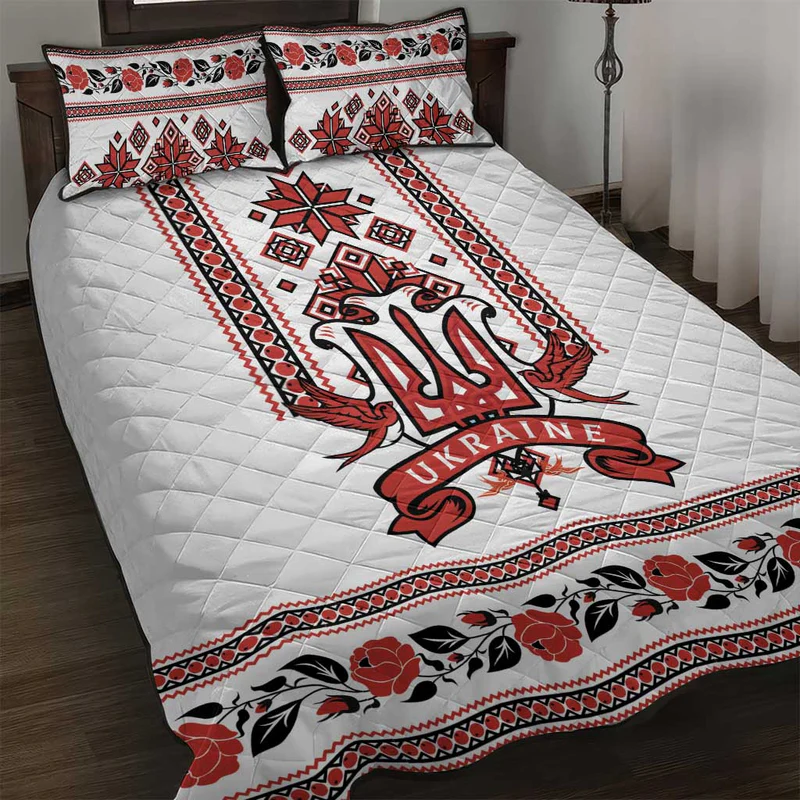 Ukraine Unity Day Quilt Bed Set The Trident With Folk Pattern