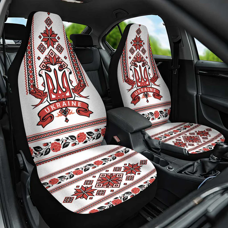 Ukraine Unity Day Car Seat Cover The Trident With Folk Pattern