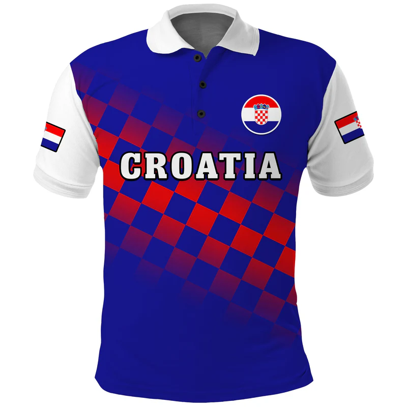 Croatia Football Polo Shirt Hrvatska Checkerboard Blue Version