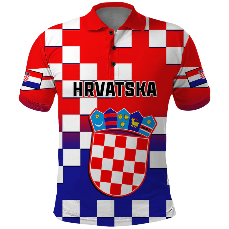 Personalised Croatia Polo Shirt Hrvatska Checkerboard Gradient Style