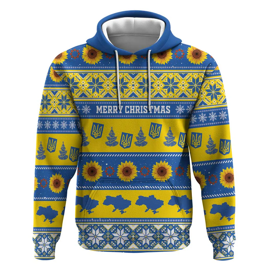 Personalised Ukraine Christmas Hoodie Tryzub With Map Folk Pattern