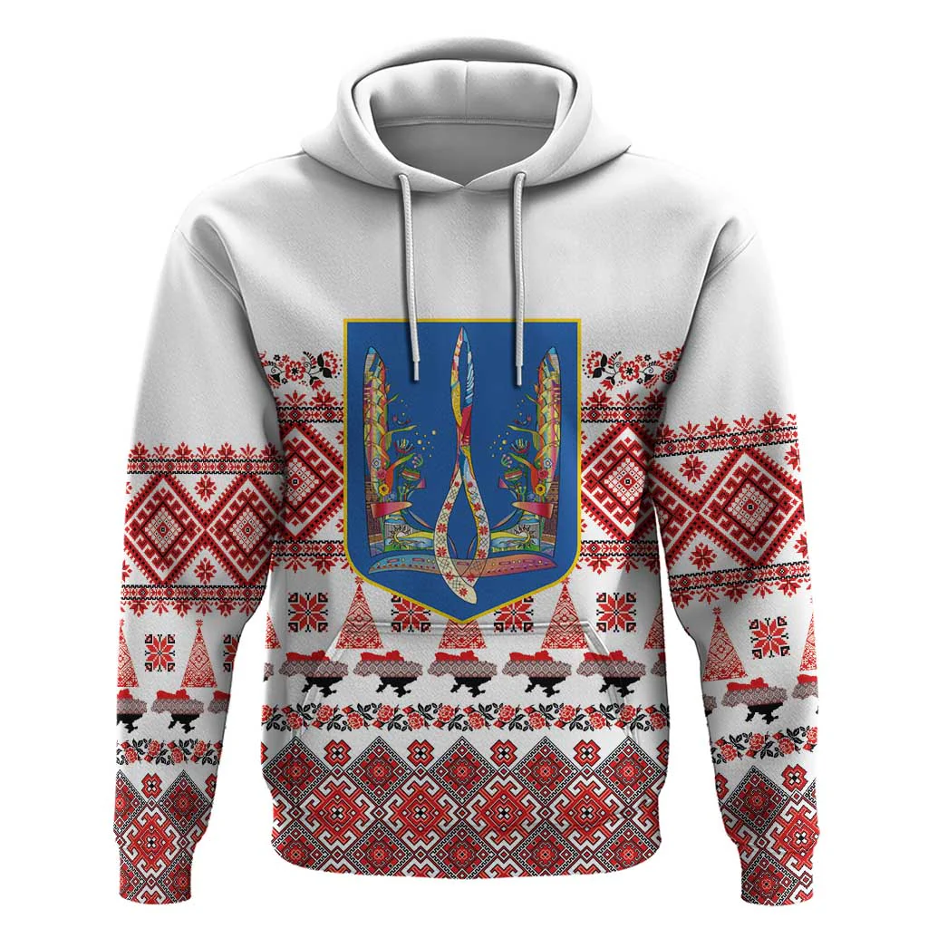 Ukraine Merry Christmas Hoodie Ukraine Emblem and Vyshyvanka Xmas Style