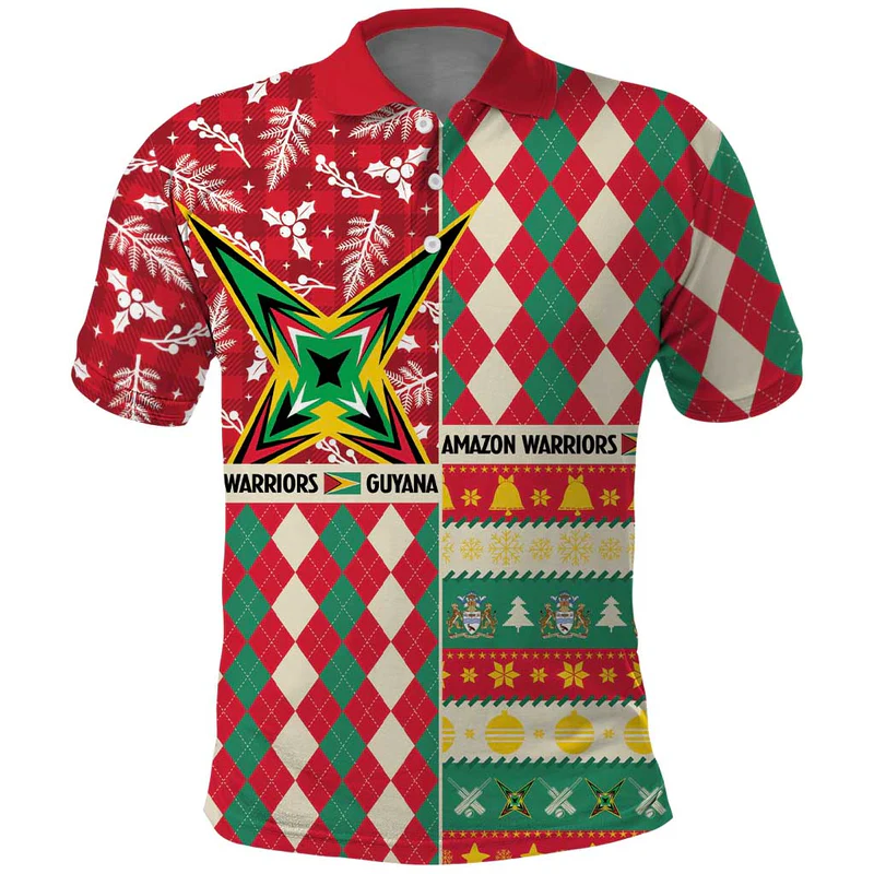 Personalized Amazon Warriors Cricket Christmas Polo Shirt Guyana Merry Xmas