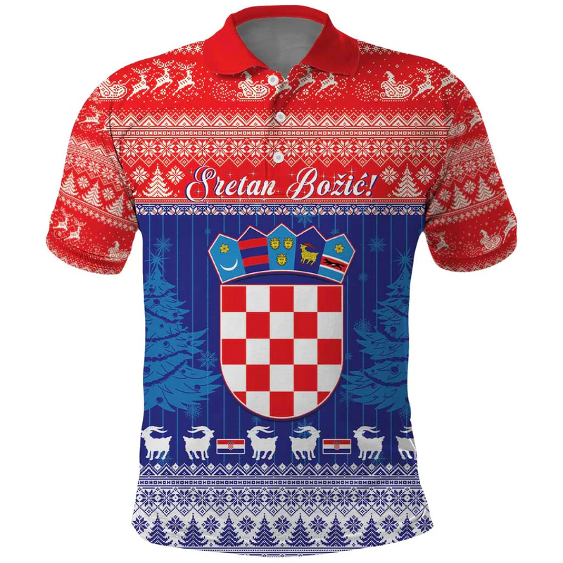 Croatia Christmas Polo Shirt Coat Of Arms Sretan Bozic