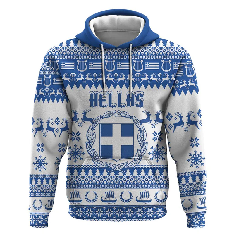 Personalized Christmas Greece Coat Of Arms Hoodie Hellas Kala Christougena