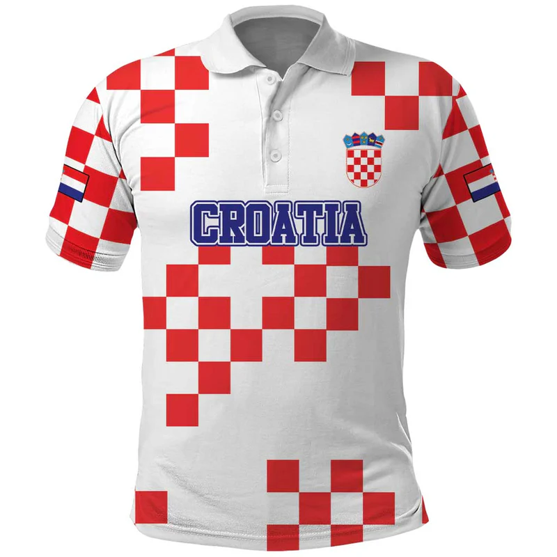 Custom Croatia National Heritage Polo Shirt Red and White Checkerboard Design