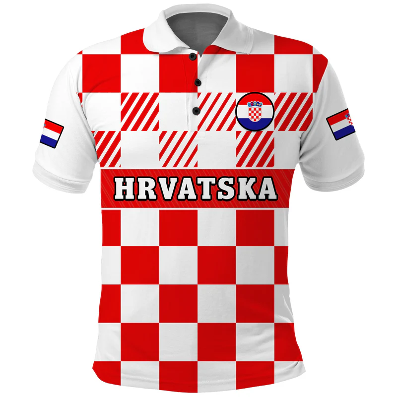 Croatia Football Polo Shirt Hrvatska Checkerboard Red Version