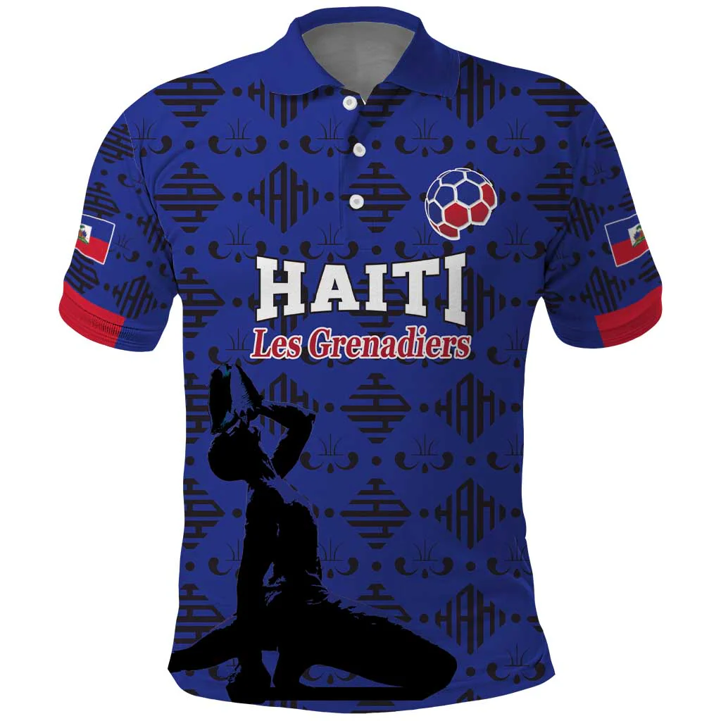 Custom Haiti Football Polo Shirt Come on Les Grenadiers Blue Style