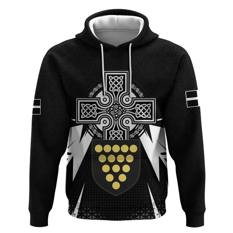 Cornwall Celtic Cross Hoodie Coat Of Arms With Celtic Pattern