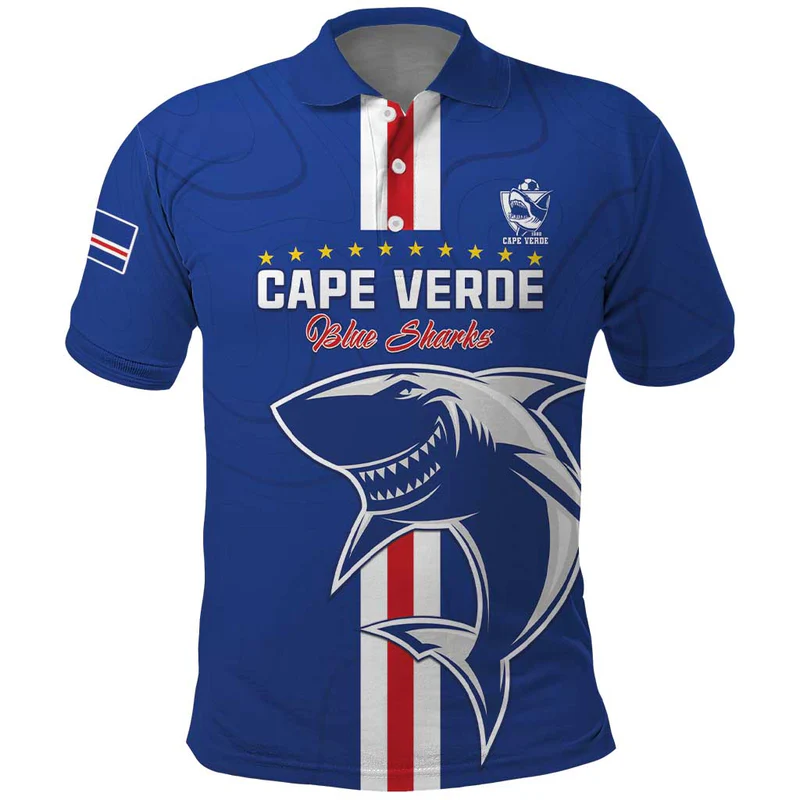 Custom Cape Verde Football Polo Shirt Go Champions Blue Sharks