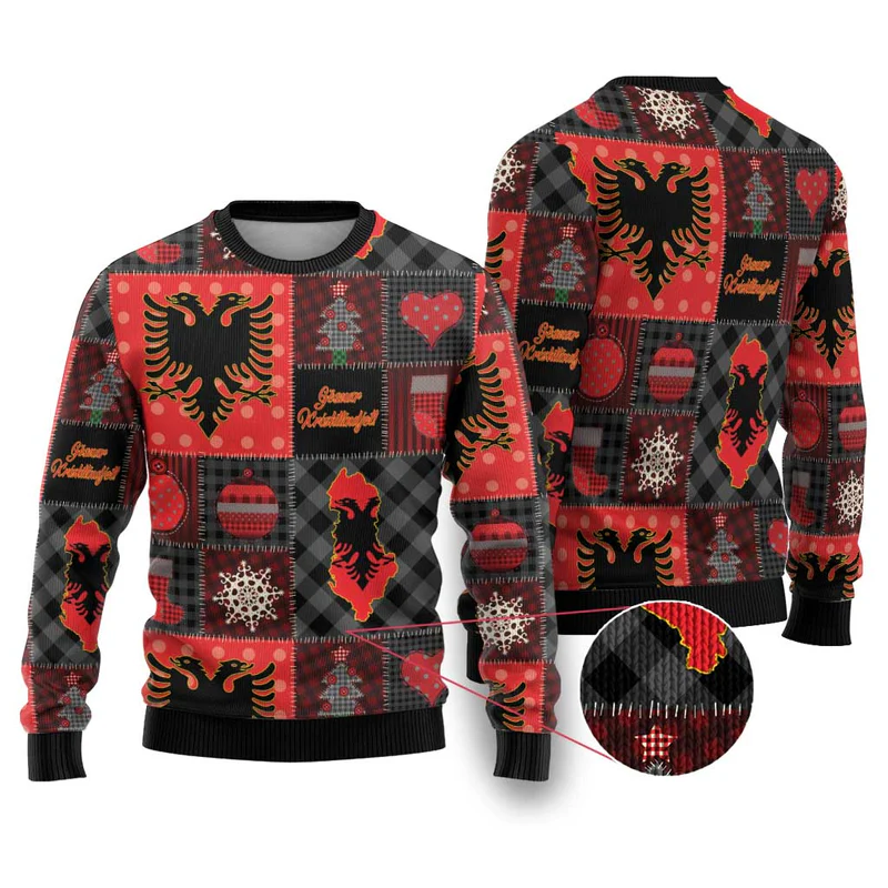 Albania Christmas Patchwork Ugly Christmas Sweater