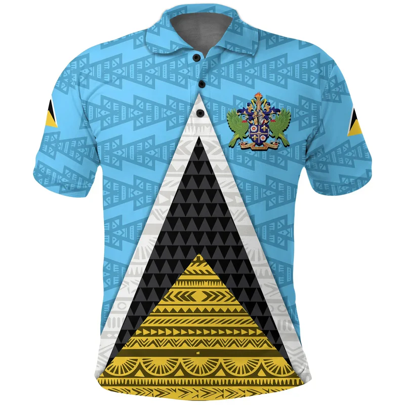 Saint Lucia Flag Polo Shirt Triangle Cerulean Blue