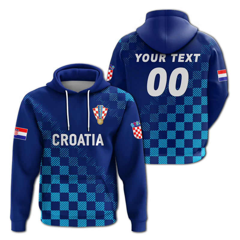 Custom Croatia Hoodie Football Champions Pride Blue