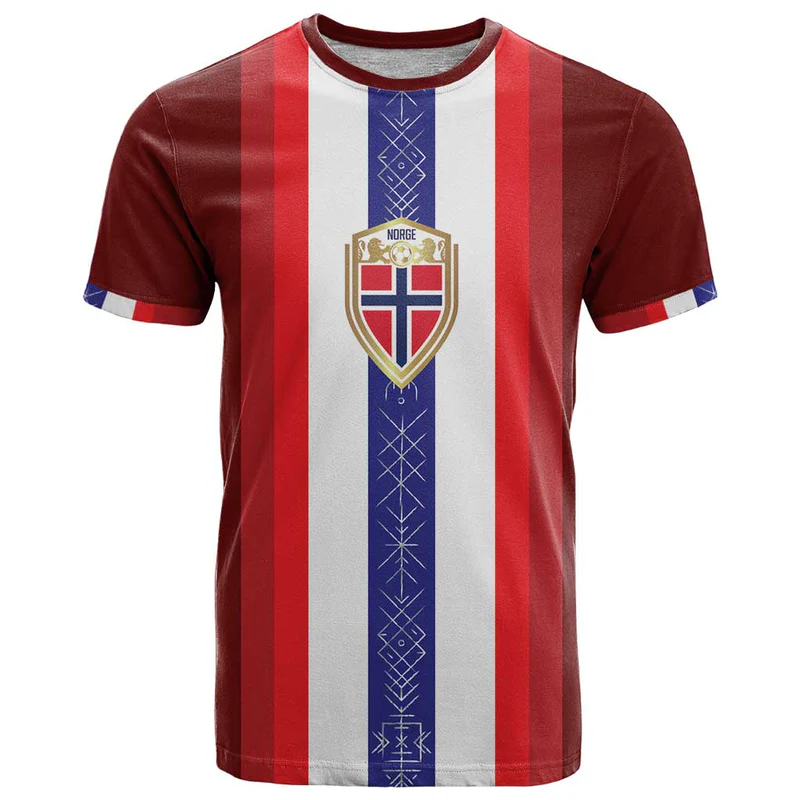 Custom Norway Football T Shirt Norwegian Stripes-Viking Style
