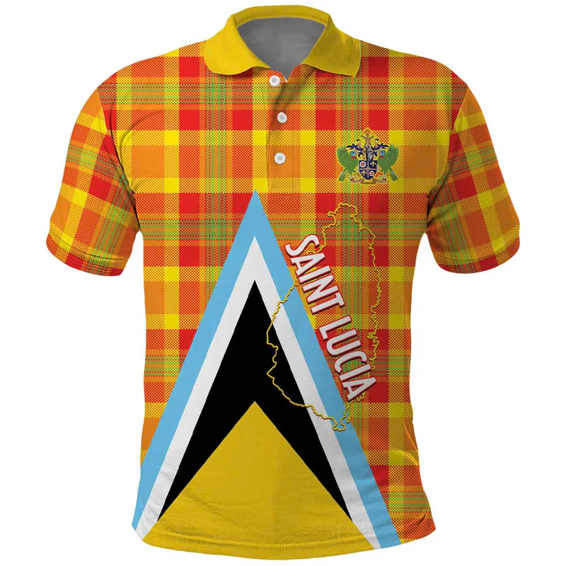 Saint Lucia Creole Day Polo Shirt Bon Fete Jounen Kweyol Madras Pattern