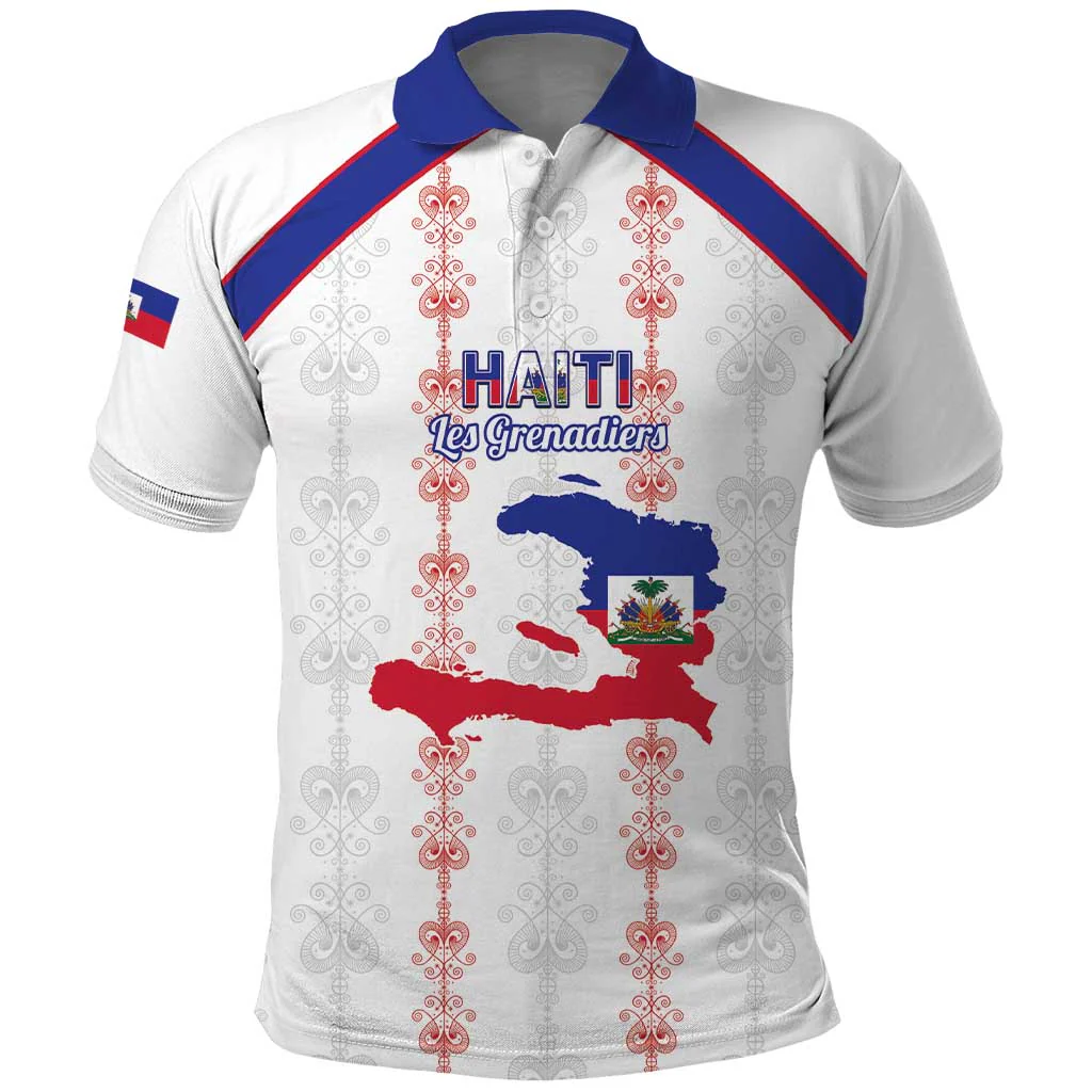 Custom Haiti Football Polo Shirt Les Grenadiers Veve Vodou White