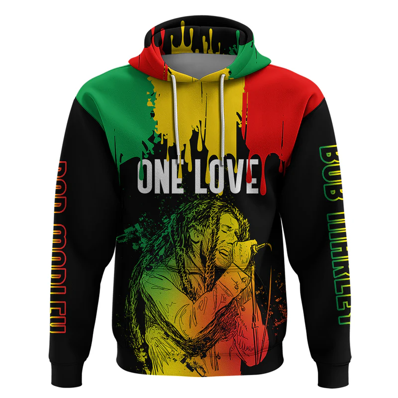 Jamaica Reggae Hoodie Legend Bob Sketch Style One Love