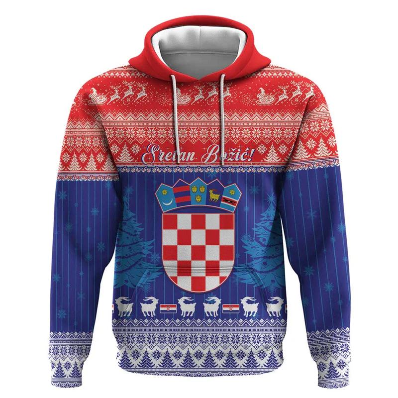 Croatia Christmas Hoodie Coat Of Arms Sretan Bozic