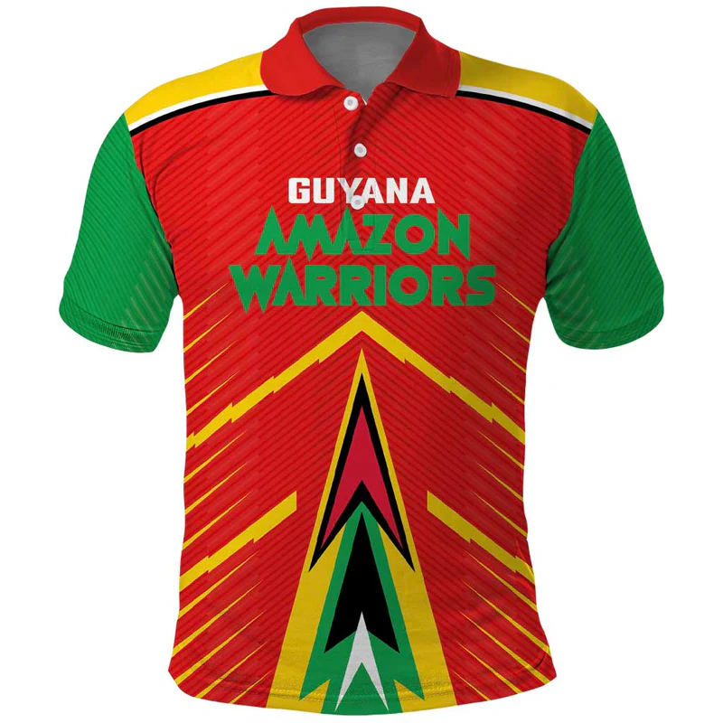 Custom Guyana Cricket Amazon Warriors Polo Shirt Green Red Gold Glory