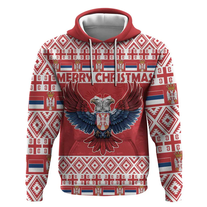 Personalized Serbia Christmas Hoodie Double-Headed Eagle – Red Version
