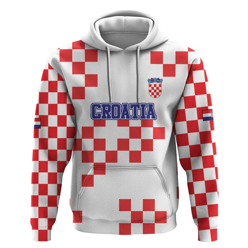 Custom Croatia National Heritage Hoodie Red and White Checkerboard Design