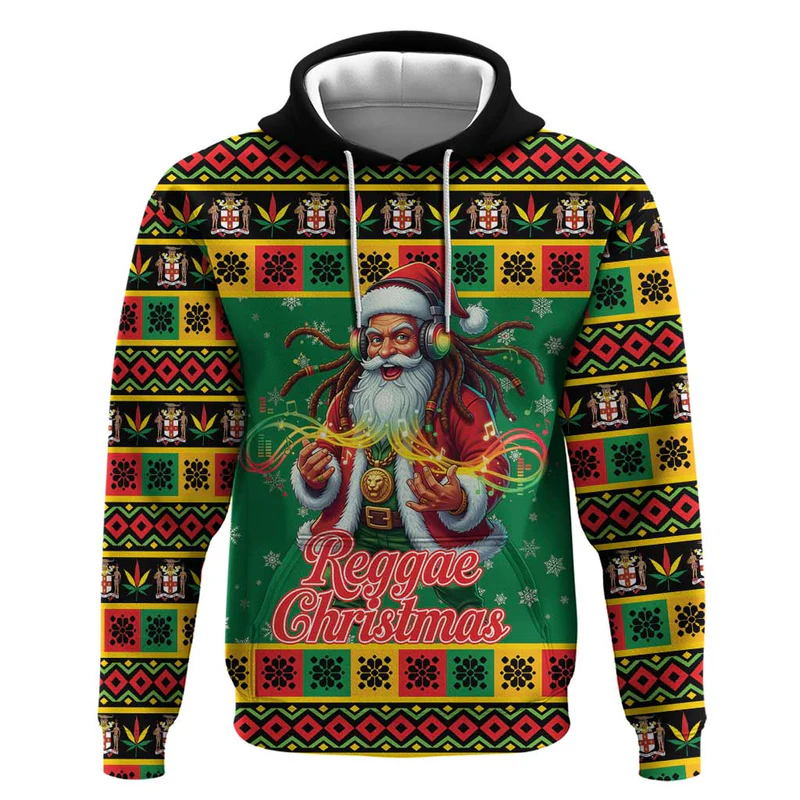Jamaica Christmas Hoodie Reggae Santa with Dreadlocks Design