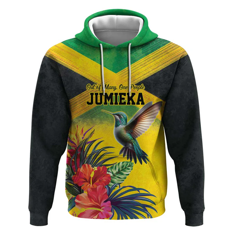 Personalized Jamaica Hummingbird Hoodie Tropical Flowers Grunge Flag