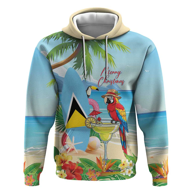 Personalized Saint Lucia Christmas Hoodie Chill Macaw Parrot Caribbean Tropical Style