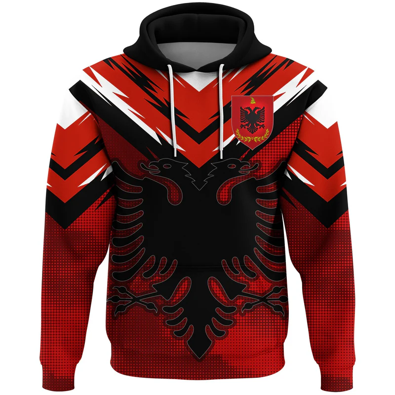 Albania Hoodie, Albania Black Double Headed Eagle Flag