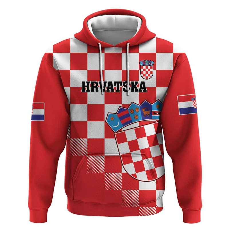 Custom Croatia Checkerboard Hoodie With Coat Of Arms