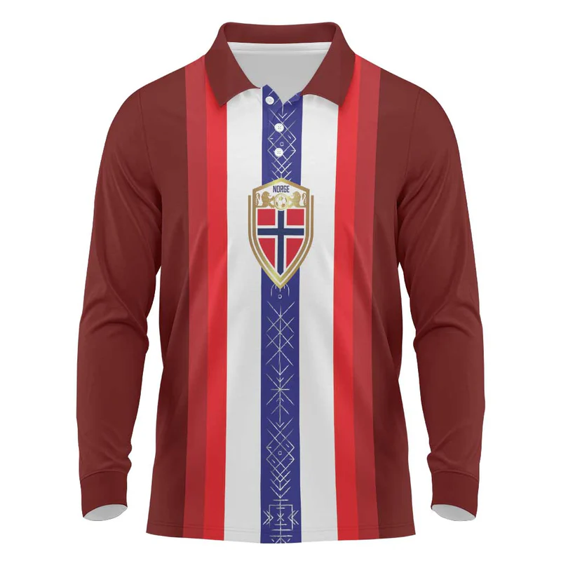 Custom Norway Football Long Sleeve Polo Shirt Norwegian Stripes-Viking Style