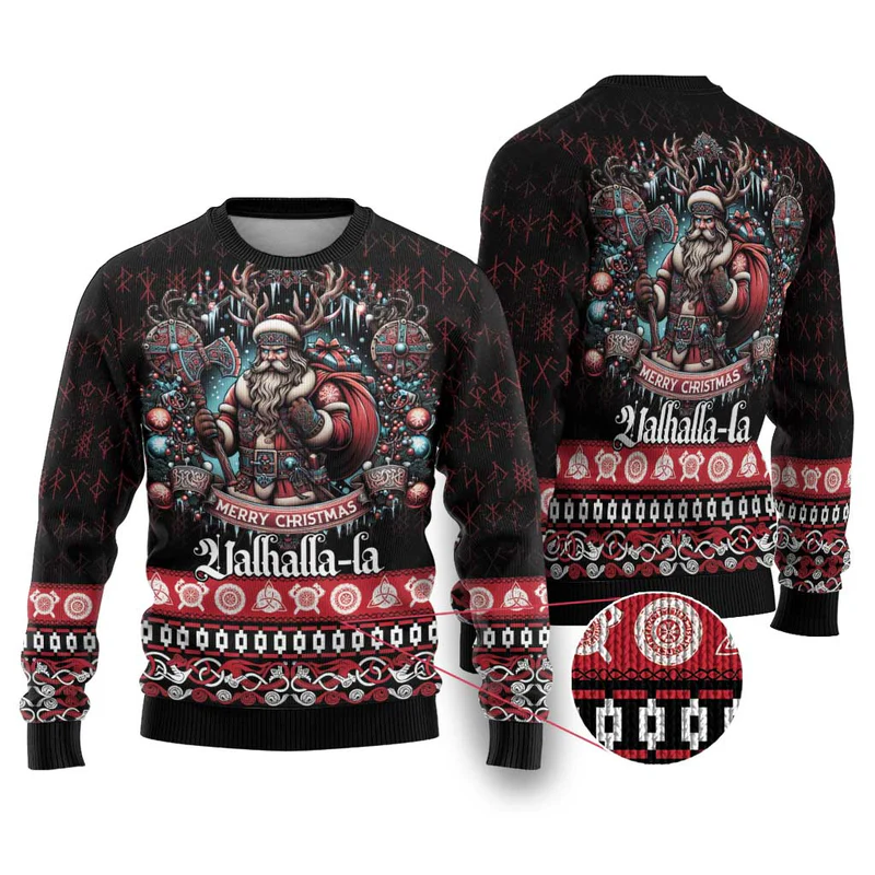 Viking Santa Christmas Ugly Christmas Sweater Valhalla-la Nordic Xmas Spirit