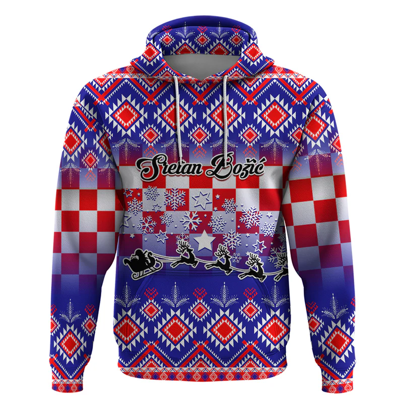 Custom Croatia Christmas Hoodie Sretan Bozic Croatian Embroidery Patterns