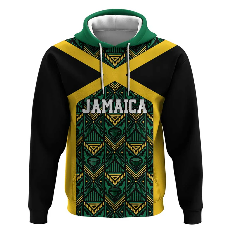 Jamaica Football Custom Hoodie Black Ethnic Motifs