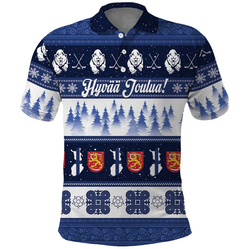 Finland Christmas Polo Shirt Suomen Tasavalta Hyvaa Joulua LT14