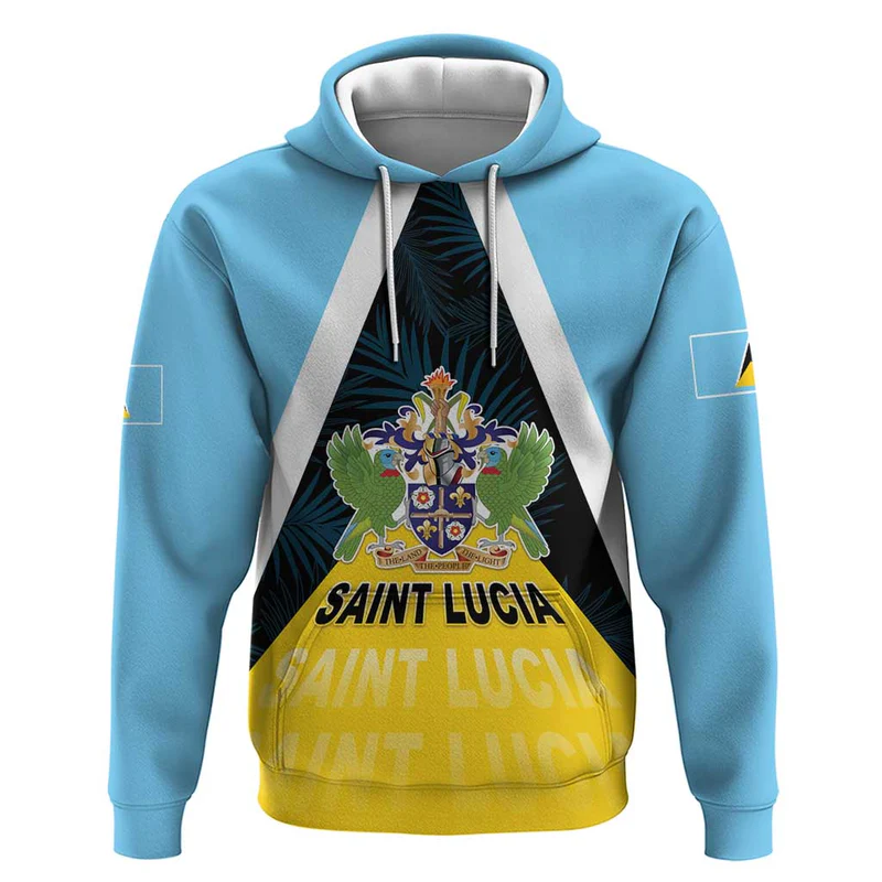 Personalised Saint Lucia Hoodie Coat Of Arms With Palm Leaf Pattern
