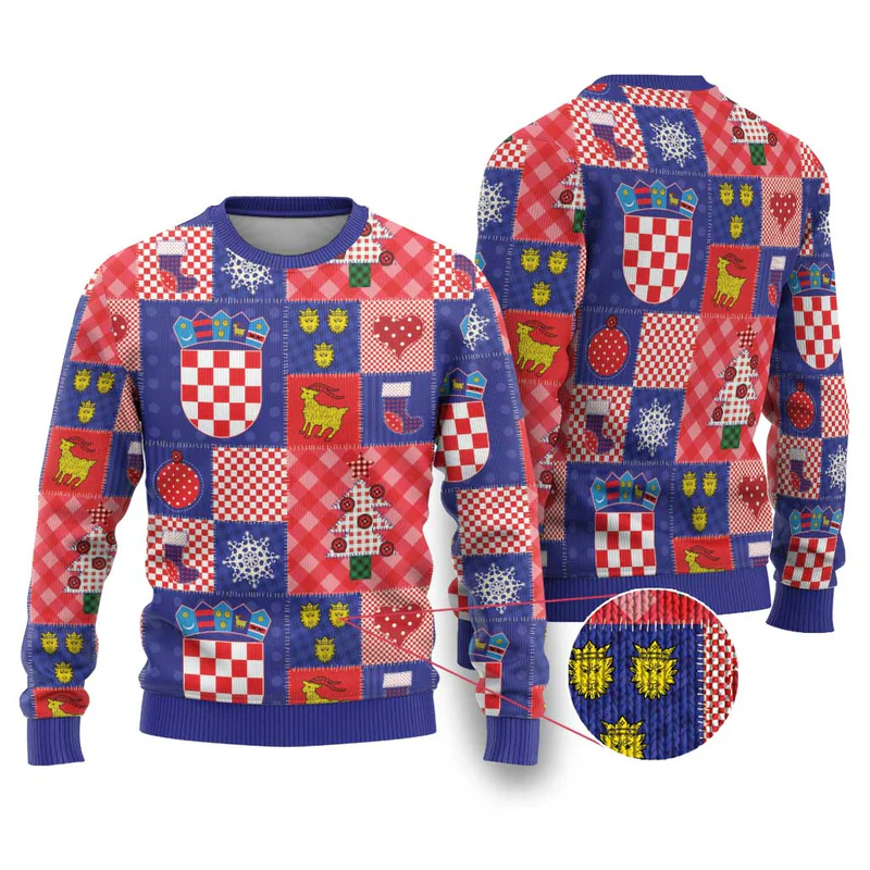 Croatia Christmas Patchwork Ugly Christmas Sweater