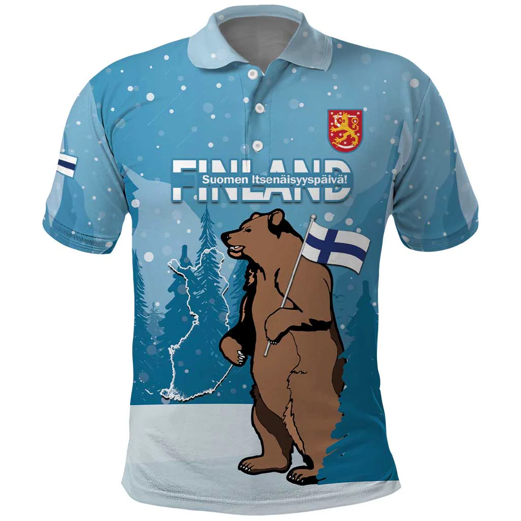 Finland Independence Day Polo Shirt Suomen Itsenaistyminen Mix Brown Bear