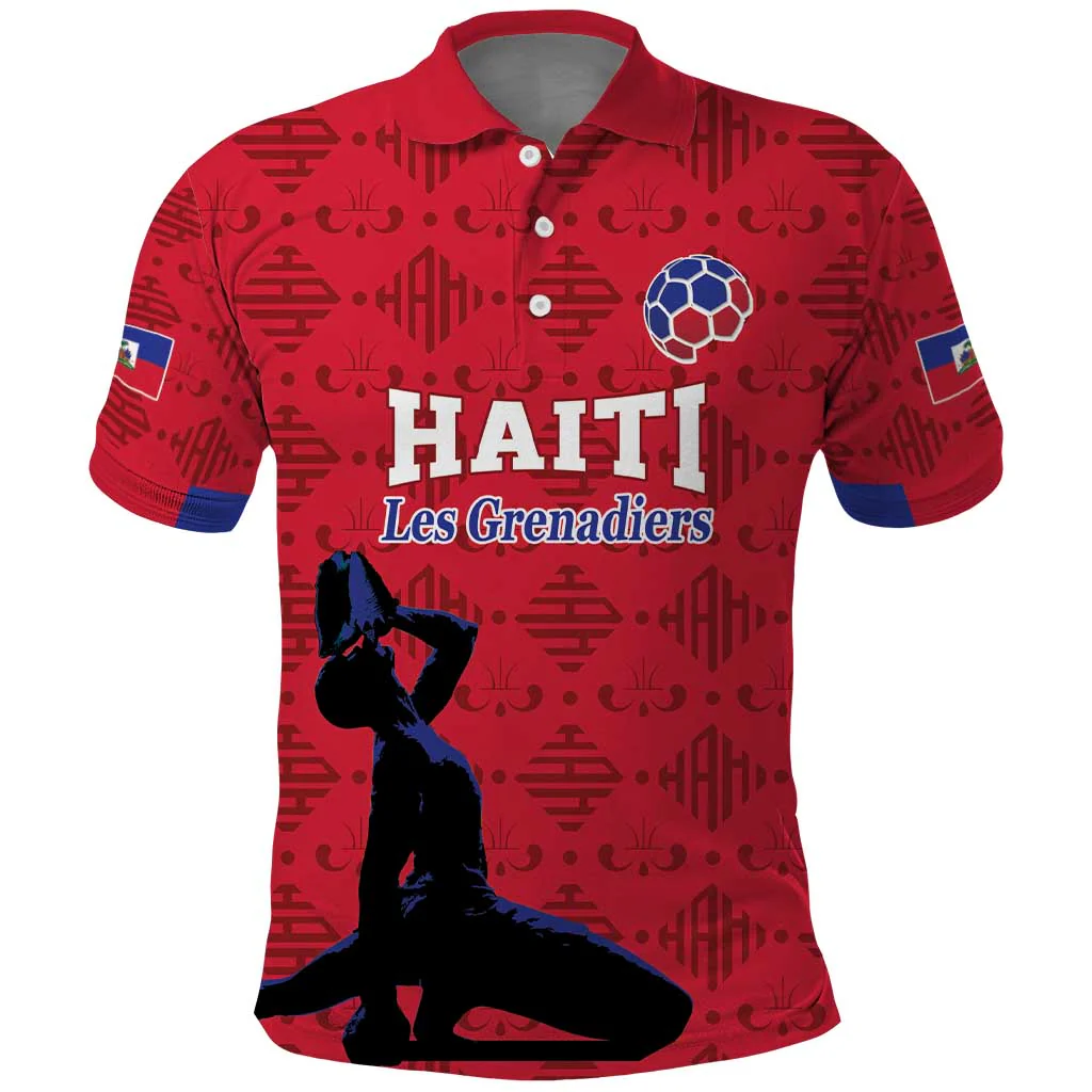 Custom Haiti Football Polo Shirt Come on Les Grenadiers Red Style