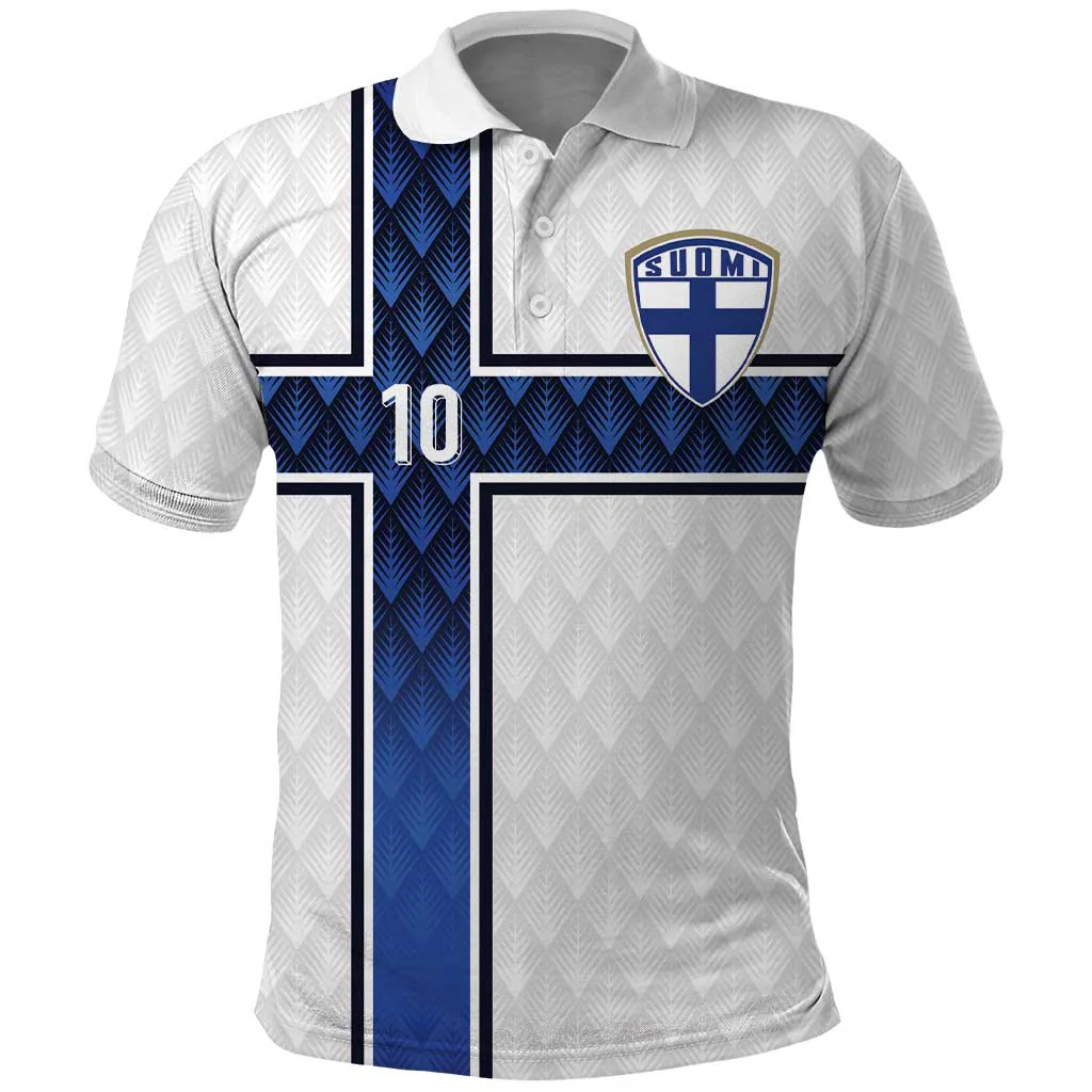 Custom Finland National Football Polo Shirt Pine Trees with Diamond Shapes