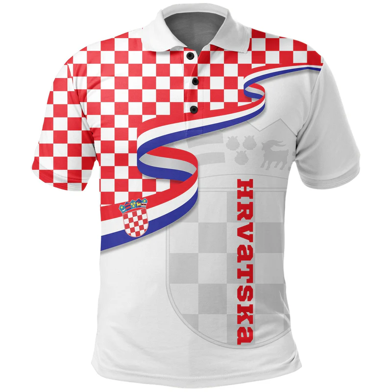 Croatia Polo Shirt, Waving Ribbon Hrvatska Golf Shirts